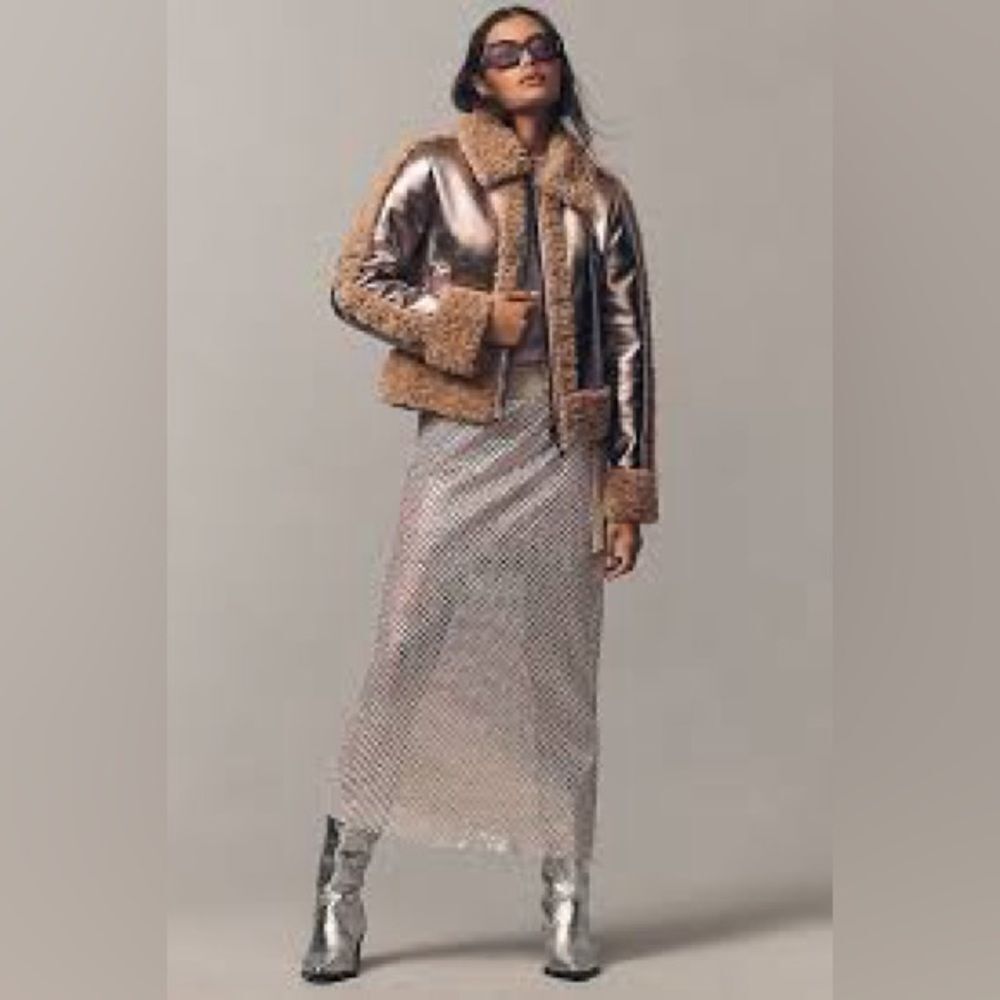 Anthropologie Unreal Fur Pilote d'Avion Jacket/ size XS faux-fur trim